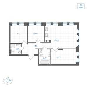 3-к квартира, вторичка, 84м2, 3/30 этаж