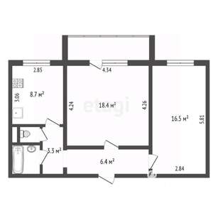 2-к квартира, вторичка, 60м2, 2/10 этаж
