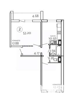 2-к квартира, сданный дом, 53м2, 1/10 этаж