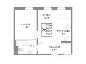 2-к квартира, строящийся дом, 41м2, 2/10 этаж