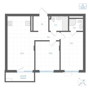 2-к квартира, вторичка, 60м2, 3/8 этаж