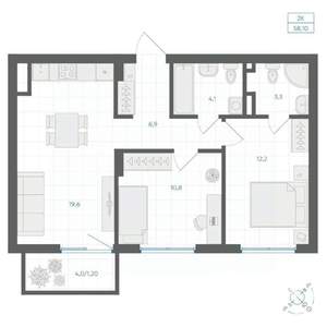 2-к квартира, вторичка, 58м2, 7/18 этаж