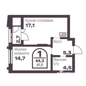 1-к квартира, вторичка, 42м2, 19/24 этаж