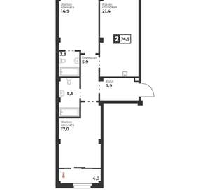 2-к квартира, вторичка, 75м2, 2/17 этаж