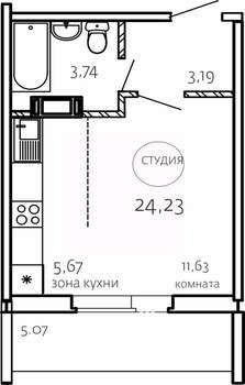 Студия квартира, строящийся дом, 24м2, 1/10 этаж