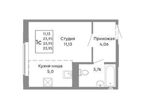 1-к квартира, строящийся дом, 24м2, 2/10 этаж