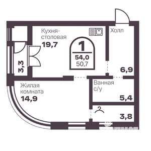 1-к квартира, вторичка, 51м2, 3/24 этаж