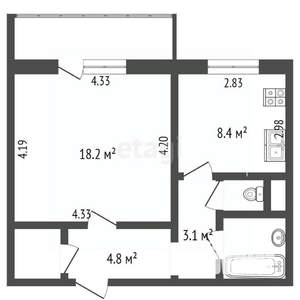 1-к квартира, вторичка, 42м2, 9/10 этаж