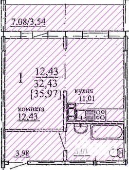 1-к квартира, строящийся дом, 36м2, 5/10 этаж
