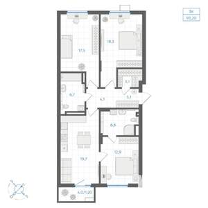 3-к квартира, вторичка, 93м2, 2/18 этаж