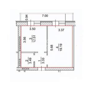 1-к квартира, вторичка, 45м2, 4/9 этаж