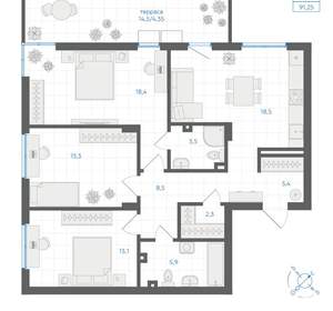 3-к квартира, вторичка, 91м2, 1/18 этаж