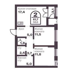 2-к квартира, вторичка, 59м2, 8/24 этаж