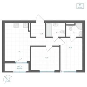 2-к квартира, вторичка, 51м2, 6/10 этаж