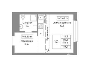 Студия квартира, строящийся дом, 29м2, 15/29 этаж