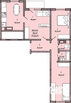 3-к квартира, строящийся дом, 72м2, 12/21 этаж