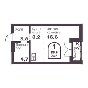 1-к квартира, вторичка, 33м2, 15/24 этаж