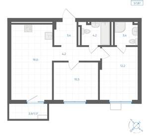 2-к квартира, вторичка, 58м2, 16/18 этаж