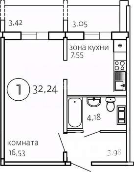 Студия квартира, вторичка, 32м2, 9/10 этаж