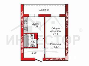 1-к квартира, вторичка, 32м2, 4/16 этаж