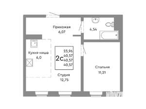 2-к квартира, строящийся дом, 41м2, 2/10 этаж