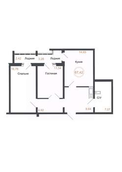 2-к квартира, вторичка, 67м2, 11/16 этаж