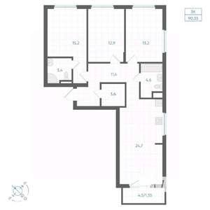 3-к квартира, вторичка, 90м2, 5/18 этаж