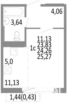 1-к квартира, строящийся дом, 24м2, 6/10 этаж