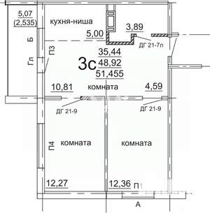 3-к квартира, вторичка, 51м2, 6/10 этаж