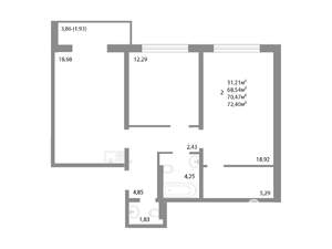 2-к квартира, строящийся дом, 70м2, 12/17 этаж
