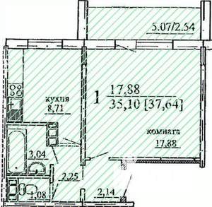 1-к квартира, вторичка, 38м2, 3/10 этаж