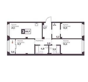3-к квартира, вторичка, 86м2, 7/17 этаж