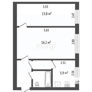 2-к квартира, вторичка, 44м2, 1/5 этаж