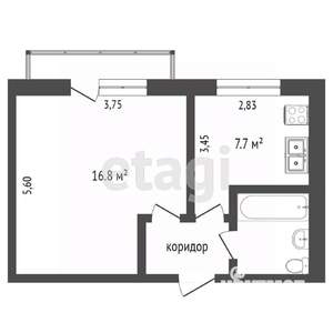 1-к квартира, вторичка, 34м2, 5/5 этаж