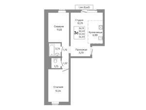 Студия квартира, строящийся дом, 54м2, 7/10 этаж