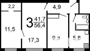 3-к квартира, вторичка, 55м2, 5/5 этаж