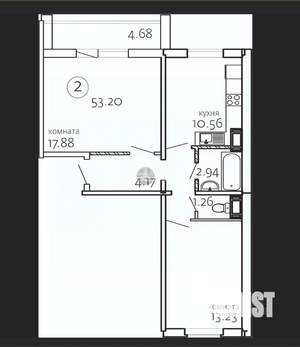 2-к квартира, вторичка, 53м2, 10/10 этаж