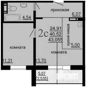 1-к квартира, вторичка, 42м2, 3/11 этаж