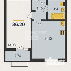 1-к квартира, вторичка, 37м2, 6/10 этаж