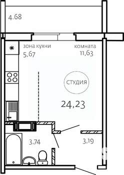 Студия квартира, строящийся дом, 24м2, 1/10 этаж