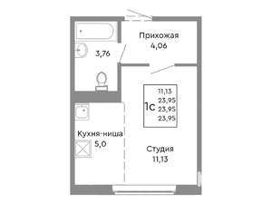 1-к квартира, строящийся дом, 24м2, 2/10 этаж