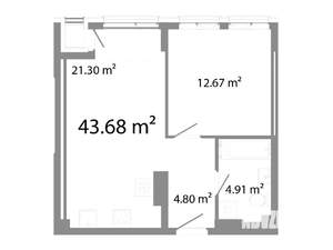 2-к квартира, строящийся дом, 44м2, 16/25 этаж