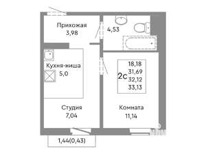 2-к квартира, вторичка, 32м2, 6/10 этаж