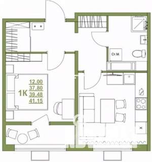 1-к квартира, вторичка, 38м2, 3/17 этаж