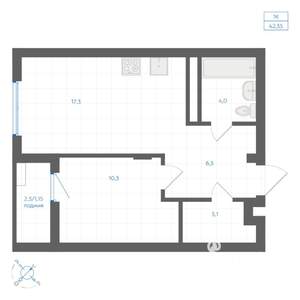 1-к квартира, вторичка, 42м2, 5/9 этаж