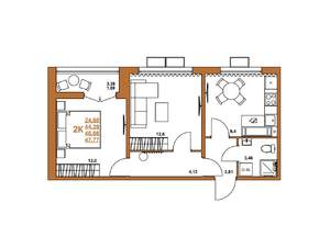 2-к квартира, строящийся дом, 46м2, 8/16 этаж