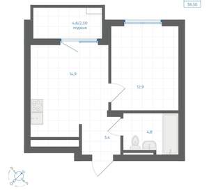 1-к квартира, вторичка, 38м2, 14/18 этаж