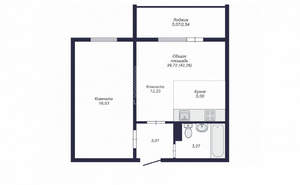 2-к квартира, сданный дом, 42м2, 4/10 этаж