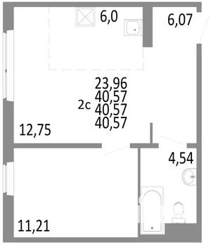 2-к квартира, строящийся дом, 41м2, 1/10 этаж