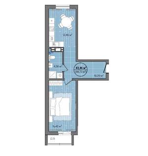 1-к квартира, вторичка, 46м2, 9/13 этаж